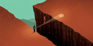 Illustration d'une femme sauvée de tomber dans un gouffre 